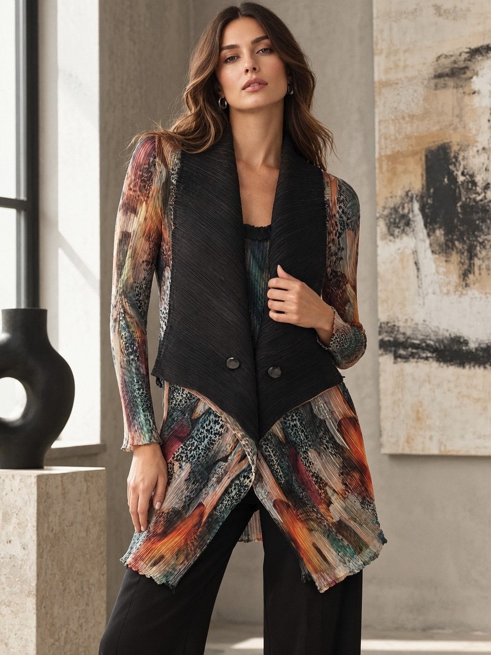 Pleated Abstract Tunic Jacket S/M Avant Garde Artistic Boho
